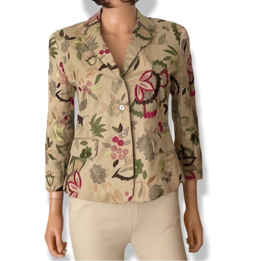 NWOT Jones of New York silk cotton embroidered floral blazer